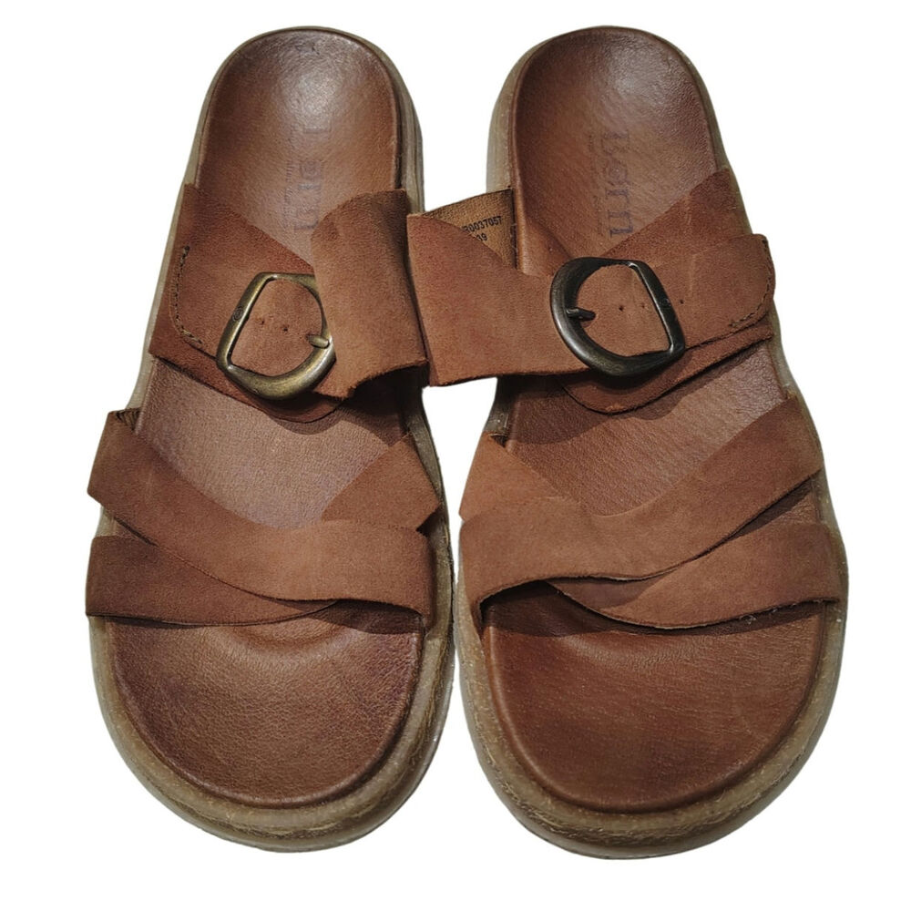 Brown Suede Leather Børn Caite Slip-on Sandals Wide Bottom Soles Size 8 / 39